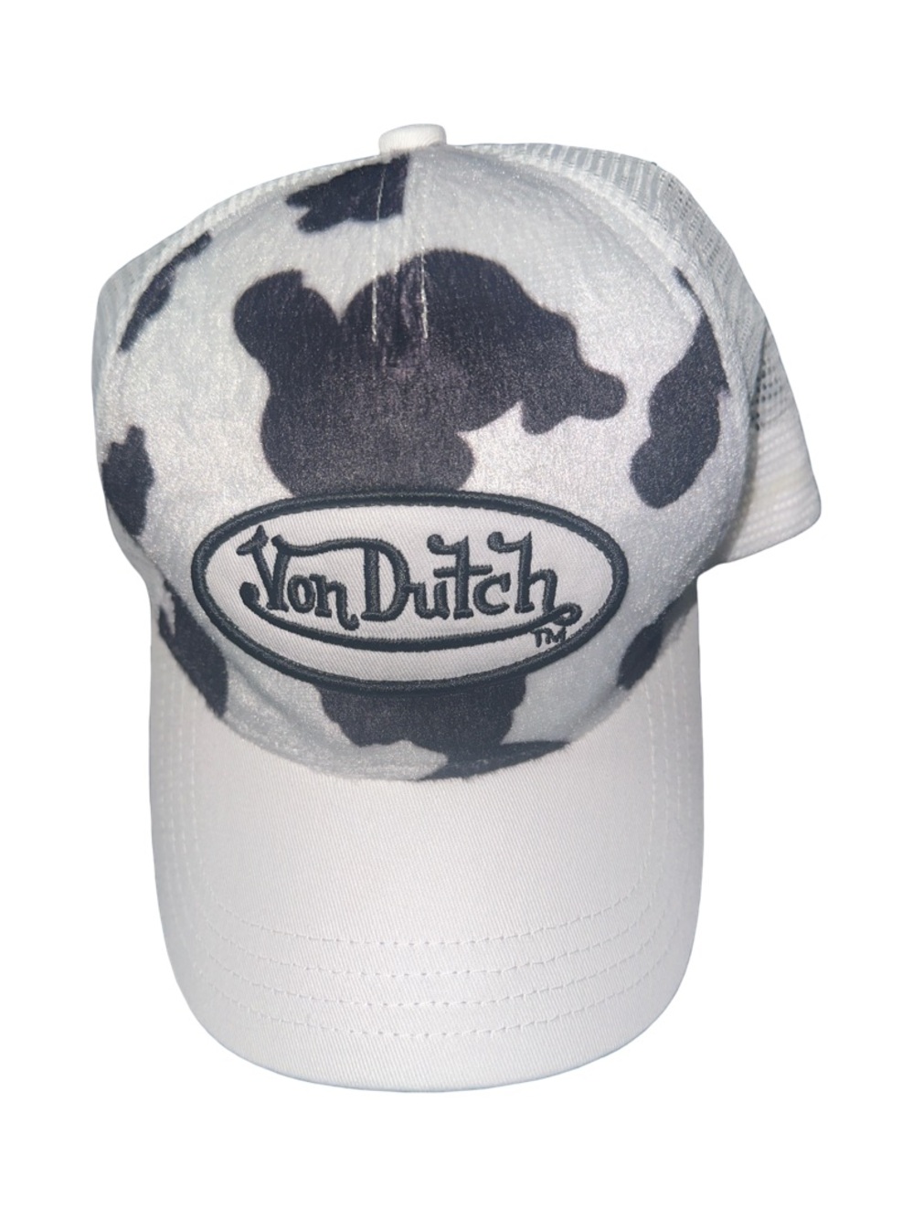 Von Dutch White & Black Cow Pattern Trucker Cap